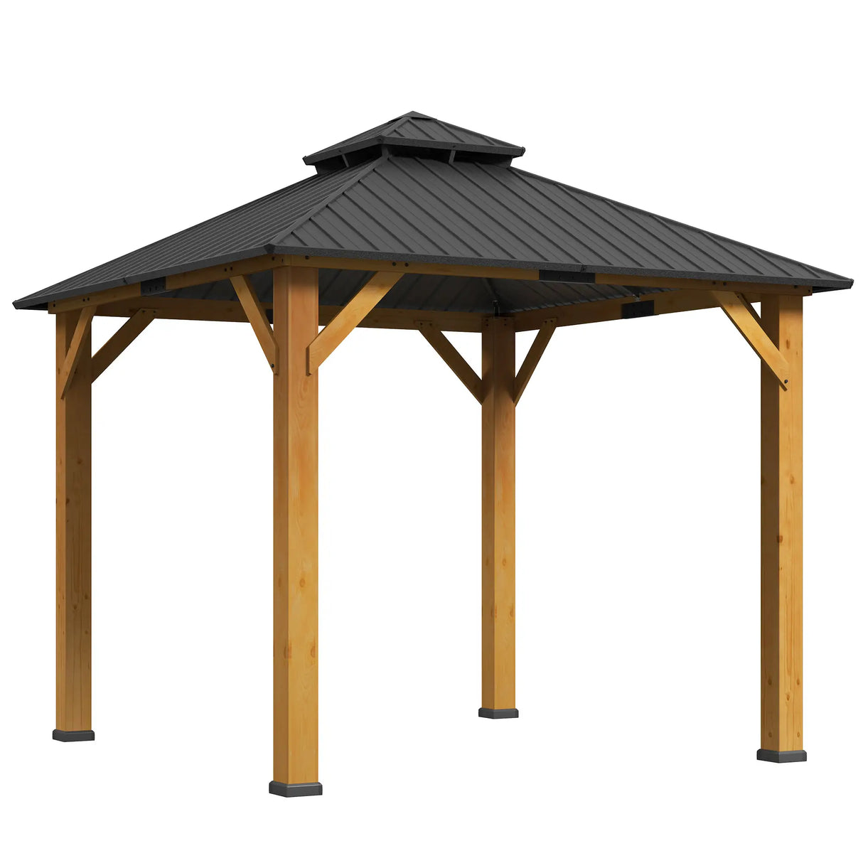 Grey 3m x 3m Hardtop Gazebo Canopy with 2-Tier Roof and Solid Wood Frame