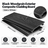 Black Woodgrain Exterior Composite Cladding Board – 3.6m x 157mm