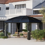 3m x 4m Hardtop Gazebo Canopy - Dark Grey Aluminium Pavilion with Metal Roof, Netting & Curtains