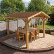 Oak Apex Gazebo with Katepal Brown Shingle Roof and Overhang
