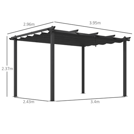 3m x 4m Aluminium Retractable Pergola – Dark Grey Outdoor Patio Garden Shade Shelter