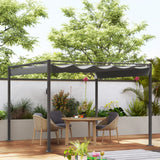 3m x 3m Retractable Roof Garden Pergola – Grey Sun Shade Canopy, Outdoor Patio Shelter