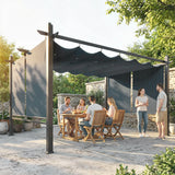 4m x 3m Garden Pergola with Retractable Roof Canopy & Roll-Up Side Panels – Modern Outdoor Gazebo Shelter, Adjustable Sun Shade Patio Cover, Dark Grey