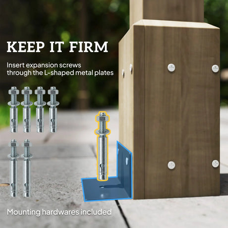 3x3m Lean-To Wooden Pergola Kit – Light Brown Decorative Garden Gazebo with Concrete Anchors & Stable Support Frame