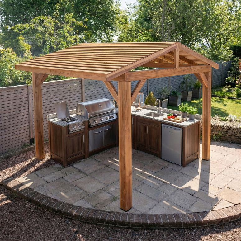 Planed Cedar Pergola with Cedar Featheredge Roof – No Overhang Design