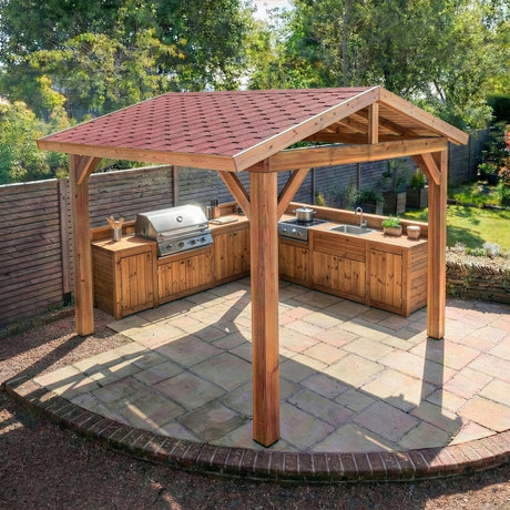 Planed Cedar Pergola with Katepal Red Shingle Roof – No Overhang Design