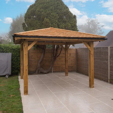Wooden 4 Pitch Gazebo with Cedar Shingle Roof – Classic Garden Shelter