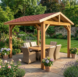Planed Cedar Pergola with Katepal Red Shingle Roof – No Overhang Design