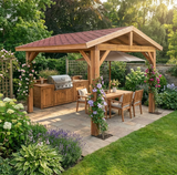 Planed Cedar Pergola with Katepal Red Shingle Roof – No Overhang Design
