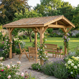 Oak Wooden Gazebo - Cedar Shingle Roof - Apex Design - With Overhang