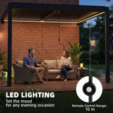 3x3m Wall Mounted Louvered Pergola with LED Lights, Aluminium Frame & Adjustable Metal Roof – Dark Grey Patio Gazebo