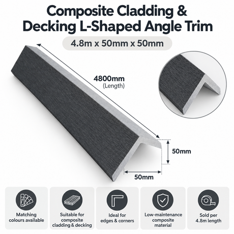 Composite Cladding & Decking L-Shaped Angle Trim – 4.8m x 50mm x 50mm