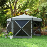 3x3m Hexagon Pop Up Gazebo - Waterproof, UV Resistant Party Tent with Netting - Light Grey Instant Event Shelter with Carry Bag