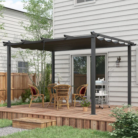 3m x 4m Aluminium Retractable Pergola – Dark Grey Outdoor Patio Garden Shade Shelter