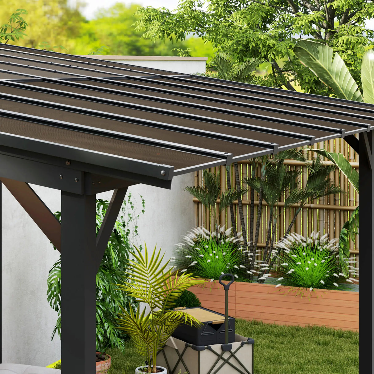 3m x 4.3m Metal Pergola – Waterproof Polycarbonate Roof UPF50+, Outdoor Patio Garden Shade Shelter