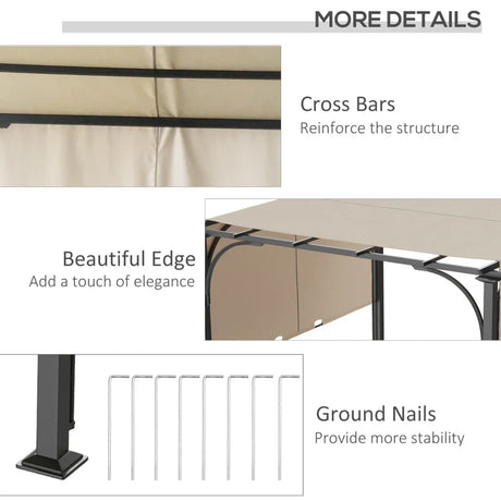 3m x 3m Retractable Pergola – Beige Canopy Roof with Cross Bars & Ground Stakes, Outdoor Patio Shade Shelter