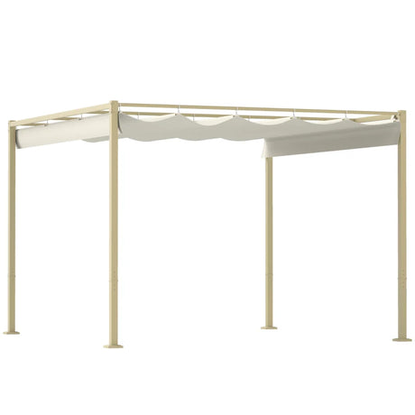 3m x 3m Retractable Pergola – Khaki Sun Shade Canopy UPF30+, Outdoor Patio Garden Shelter