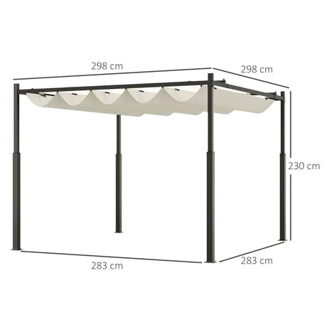 3m x 3m Retractable Roof Garden Pergola – Cream White Sun Shade Canopy, Outdoor Patio Shelter