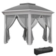 3.4m x 4.05m Dark Grey Hexagonal Pop-Up Gazebo with Double Vent Roof, Mesh Curtains & Portable Carry Bag – Outdoor Party Shelter