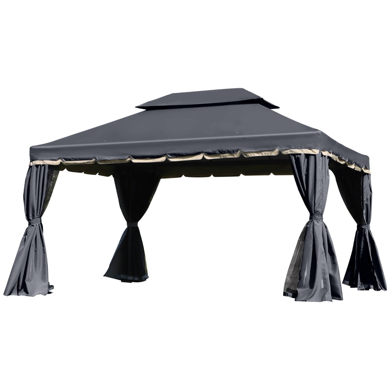 3 x 4m Black Aluminium Garden Gazebo Canopy Shelter Pavilion Tent with Nets and Curtains for Outdoor Parties