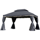 3 x 4m Black Aluminium Garden Gazebo Canopy Shelter Pavilion Tent with Nets and Curtains for Outdoor Parties