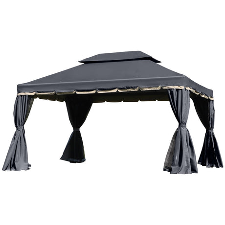 3 x 4m Black Aluminium Garden Gazebo Canopy Shelter Pavilion Tent with Nets and Curtains for Outdoor Parties