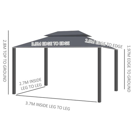 3 x 4m Black Aluminium Garden Gazebo Canopy Shelter Pavilion Tent with Nets and Curtains for Outdoor Parties