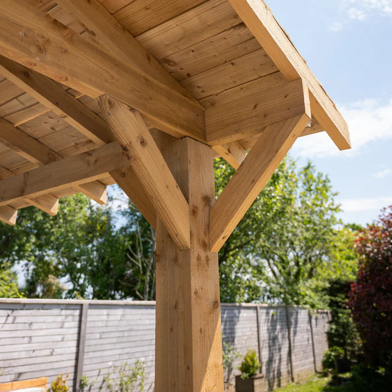 Wooden Apex Gazebo with Cedar Featheredge Roof – With Overhang Design