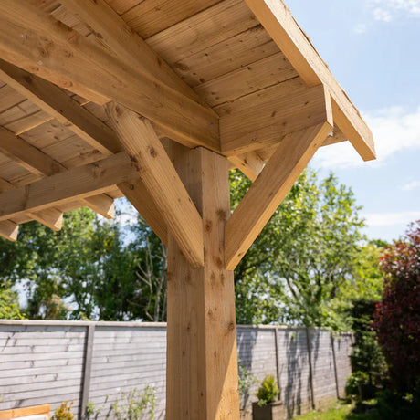 Wooden Apex Gazebo with Cedar Featheredge Roof – With Overhang Design