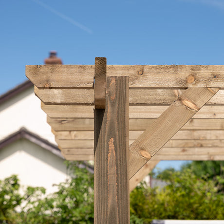 Flat Roof Wooden Pergola with Open Slatted Design - Modern Garden Pergola Structure