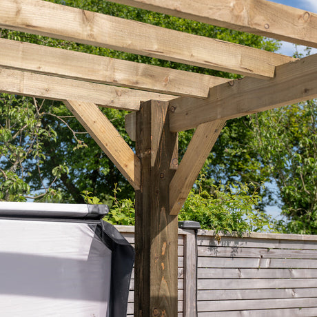 Flat Roof Wooden Pergola with Open Slatted Design - Modern Garden Pergola Structure