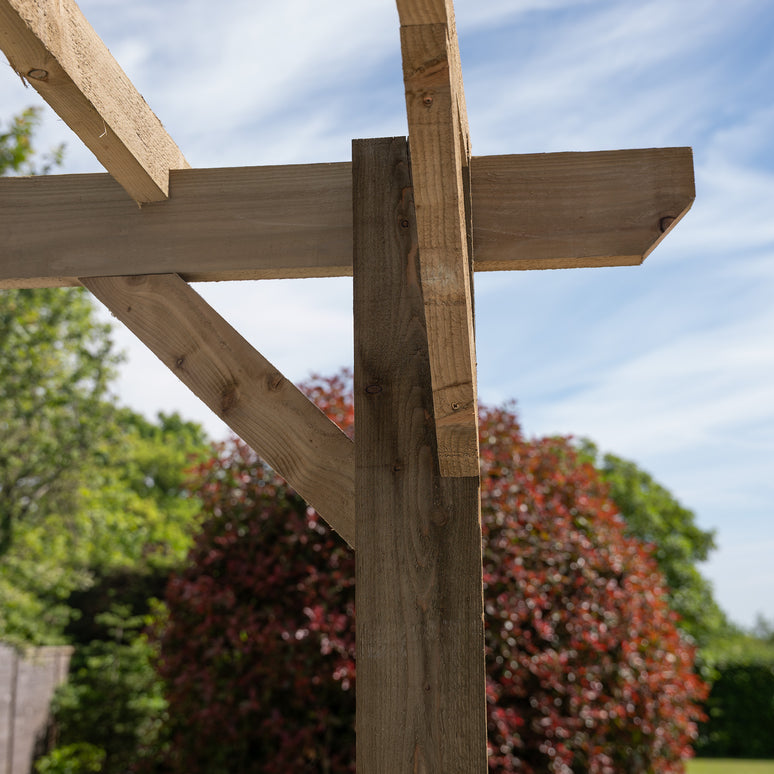 Flat Roof Wooden Pergola with Open Slatted Design - Modern Garden Pergola Structure
