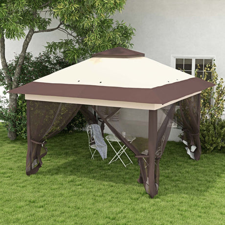 3.6m x 3.6m Khaki Pop Up Gazebo with Netting - Height Adjustable Instant Canopy Party Tent
