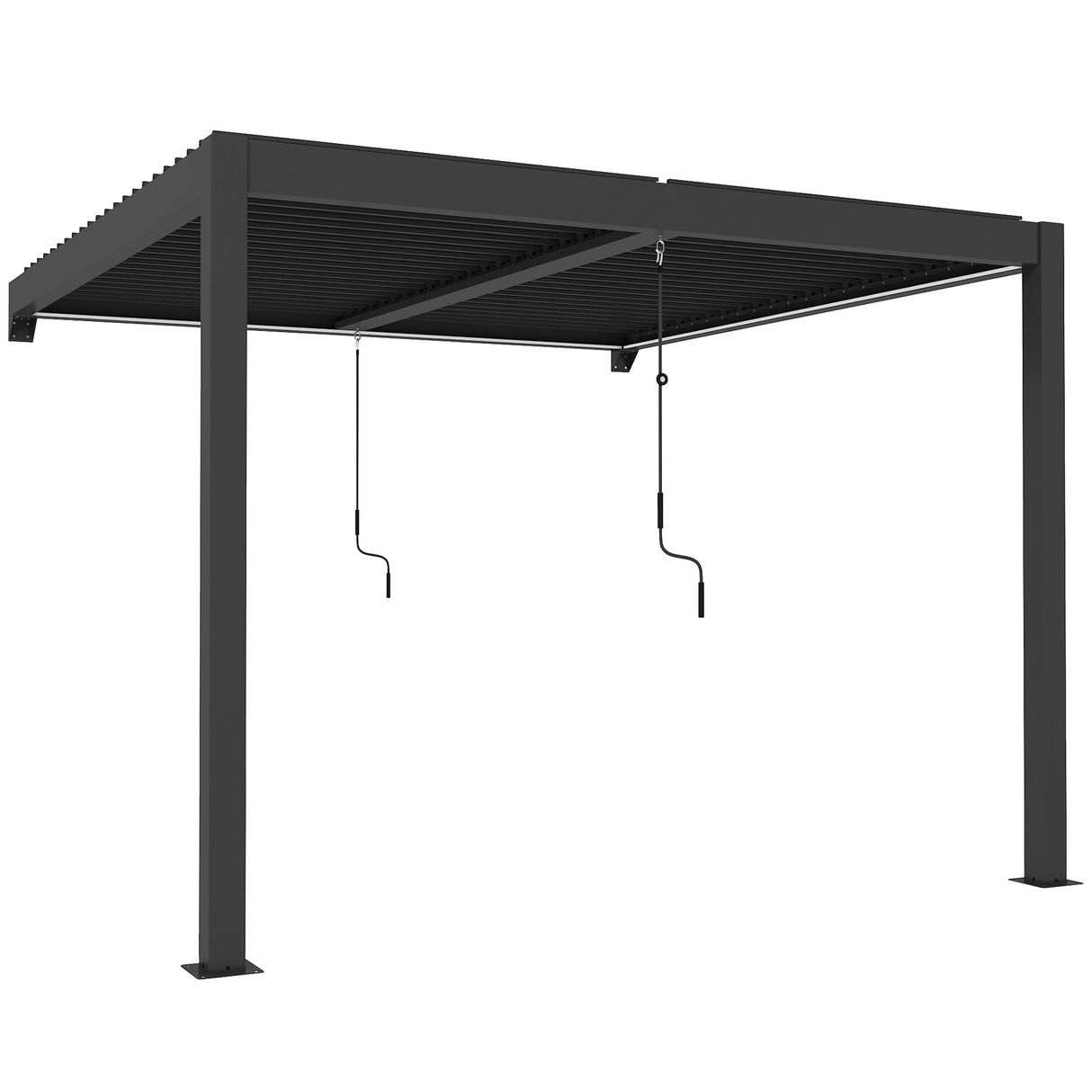 3x3m Wall Mounted Louvered Pergola with LED Lights, Aluminium Frame & Adjustable Metal Roof – Dark Grey Patio Gazebo