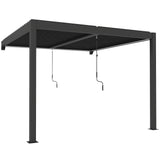 3x3m Wall Mounted Louvered Pergola with LED Lights, Aluminium Frame & Adjustable Metal Roof – Dark Grey Patio Gazebo