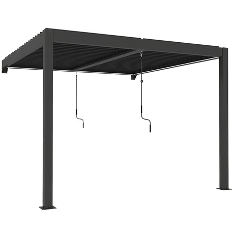 3x3m Wall Mounted Louvered Pergola with LED Lights, Aluminium Frame & Adjustable Metal Roof – Dark Grey Patio Gazebo
