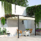 2m x 3m Lean-To Steel Pergola – Khaki Adjustable Canopy Roof, Wall Mounted Patio Shade Shelter