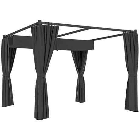 3m x 3m Retractable Pergola with Curtains – Charcoal Patio Shelter