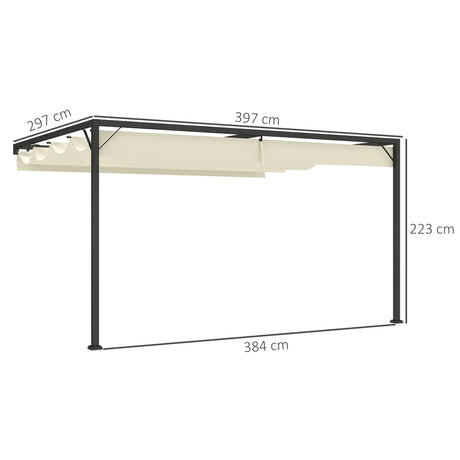 4m x 3m Metal Pergola with Retractable Sliding Canopy – Cream Garden Shade Gazebo for Patio & Deck