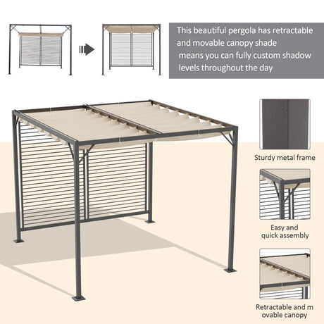 2.8m x 3m Metal Pergola – Retractable Canopy Roof Patio Cover