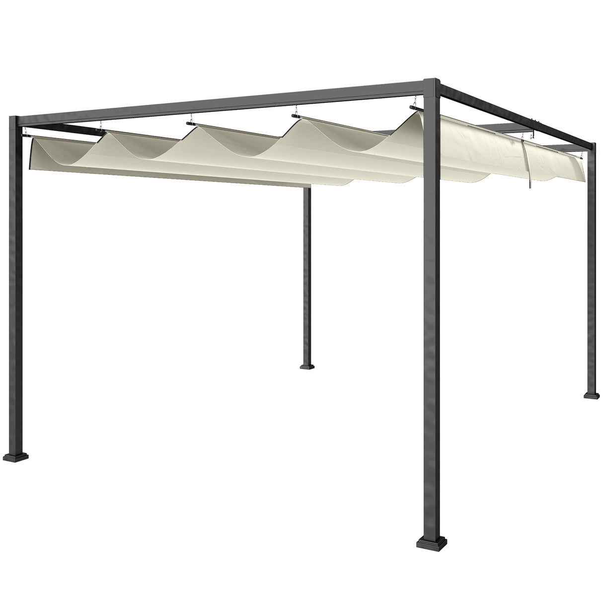 4m x 3m Metal Garden Pergola with Retractable Roof Canopy – Outdoor Gazebo Shelter for Patio & Garden, Adjustable Sun Shade, Cream White