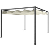 4m x 3m Metal Garden Pergola with Retractable Roof Canopy – Outdoor Gazebo Shelter for Patio & Garden, Adjustable Sun Shade, Cream White