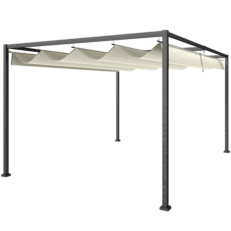 4m x 3m Metal Garden Pergola with Retractable Roof Canopy – Outdoor Gazebo Shelter for Patio & Garden, Adjustable Sun Shade, Cream White