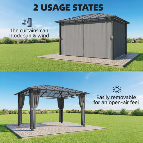 3m x 4m Hardtop Gazebo with 6 mm Polycarbonate Roof, Aluminium Permanent Garden Pavilion with Curtains, Dark Grey Outdoor Patio Canopy for Sun, Rain & Privacy
