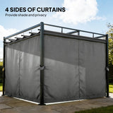 3m x 3m Pergola with Retractable Roof Canopy – UPF30+ Garden Gazebo with Curtains, Heavy-Duty Metal Frame Outdoor Sun Shade in Dark Grey