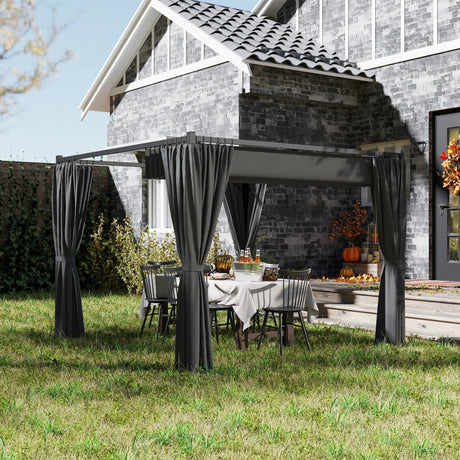 3m x 3m Retractable Pergola with Curtains – Charcoal Patio Shelter
