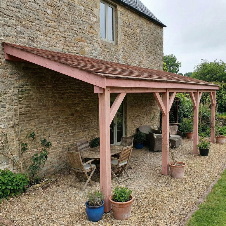 Planed Larch Lean-To Gazebo with Treated Featheredge Roof – Wall-Mounted Garden Shelter