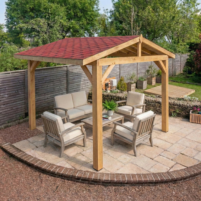 Oak Apex Gazebo with Katepal Red Shingle Roof – No Overhang Design