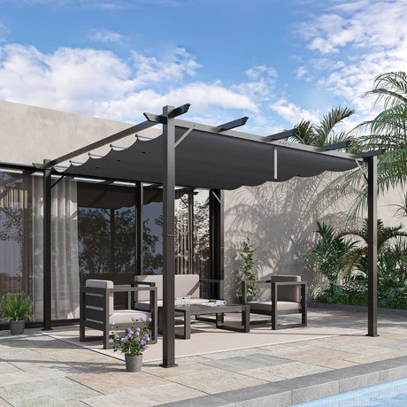 3m x 3m Aluminium Gazebo – Grey Retractable Canopy Roof, Outdoor Patio Shade Shelter