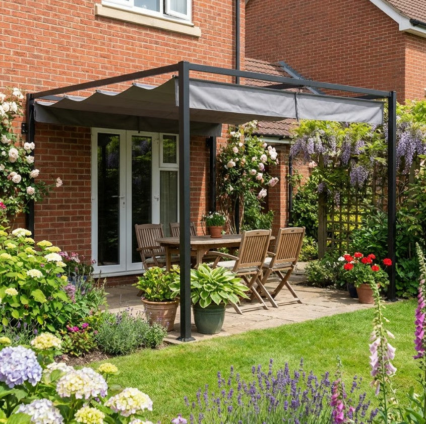 3m x 4m Lean-To Metal Pergola – Wall Mounted Garden Cover